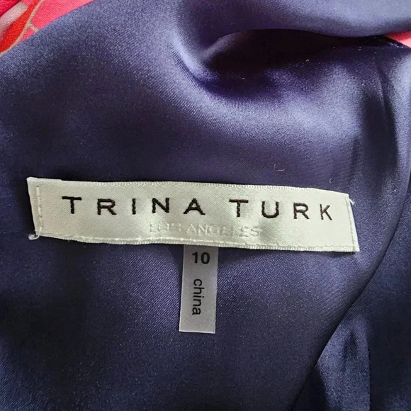 Trina Turk Women's Blue/Pink Flounce-Hem Floral V-Neck Jumpsuit 10 - Picture 8 of 8